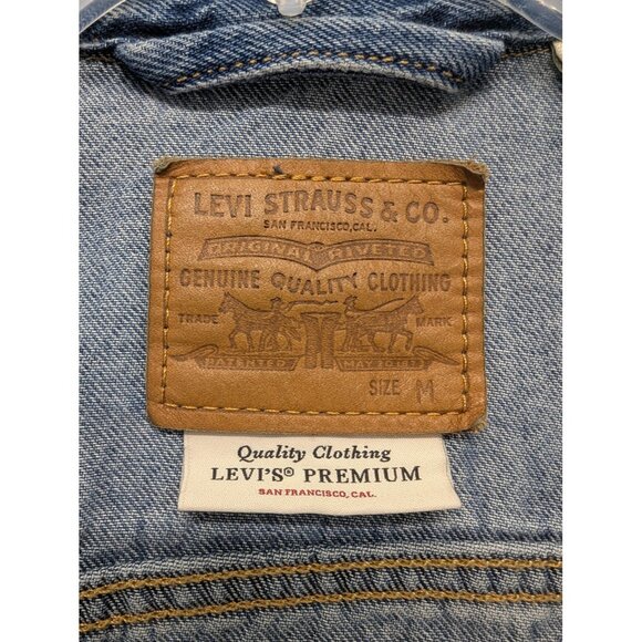 Levis Premium Denim Jacket Mens Medium Trucker Custom Embroidered 221B Sherlock - Picture 10 of 14